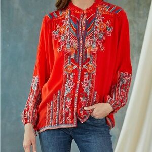 Johnny Was Red Embroidered Blouse